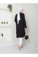 Kadın Ayrobin Nervürlü Maxi Boy Tunik Siyah - L/XL