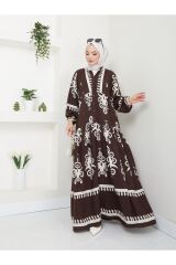 Kadın Etnik Desenli Elbise Kahverengi - L/XL