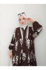Kadın Etnik Desenli Elbise Kahverengi - L/XL