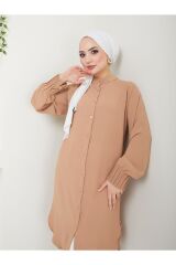 Kadın Ayrobin Nervürlü Maxi Boy Tunik Bej - L/XL