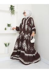 Kadın Etnik Desenli Elbise Kahverengi - S/M