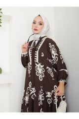Kadın Etnik Desenli Elbise Kahverengi - S/M