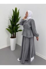 Premium Keten Astarlı Etekli Takım Gri - XL