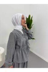 Premium Keten Astarlı Etekli Takım Gri - XL