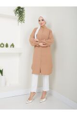Kadın Ayrobin Nervürlü Maxi Boy Tunik Bej - S/M