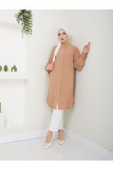 Kadın Ayrobin Nervürlü Maxi Boy Tunik Bej - S/M