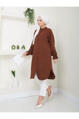 Kadın Ayrobin Nervürlü Maxi Boy Tunik Kahverengi - L/XL