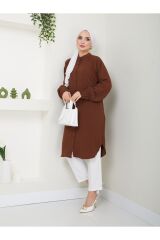 Kadın Ayrobin Nervürlü Maxi Boy Tunik Kahverengi - L/XL