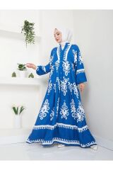 Kadın Etnik Desenli Elbise Lacivert - S/M