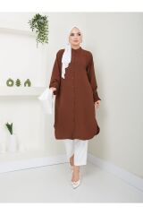 Kadın Ayrobin Nervürlü Maxi Boy Tunik Kahverengi - S/M