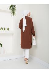 Kadın Ayrobin Nervürlü Maxi Boy Tunik Kahverengi - S/M