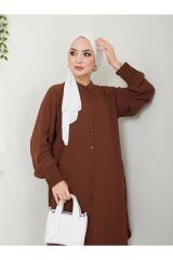 Kadın Ayrobin Nervürlü Maxi Boy Tunik Kahverengi - S/M