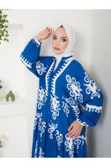 Kadın Etnik Desenli Elbise Mavi - S/M