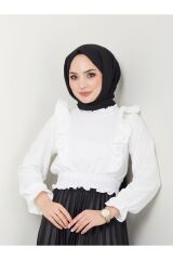 Kadın Ayrobin Fırfırlı Bluz Beyaz - 2XL