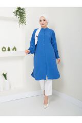 Kadın Ayrobin Nervürlü Maxi Boy Tunik Mavi - S/M