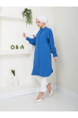Kadın Ayrobin Nervürlü Maxi Boy Tunik Mavi - S/M