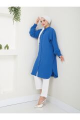 Kadın Ayrobin Nervürlü Maxi Boy Tunik Mavi - S/M