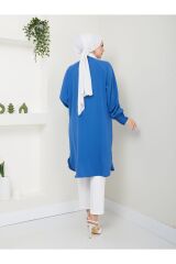Kadın Ayrobin Nervürlü Maxi Boy Tunik Mavi - S/M