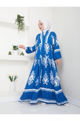 Kadın Etnik Desenli Elbise Mavi - L/XL