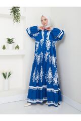 Kadın Etnik Desenli Elbise Mavi - L/XL