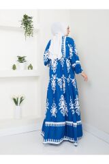 Kadın Etnik Desenli Elbise Mavi - L/XL