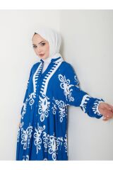 Kadın Etnik Desenli Elbise Mavi - L/XL