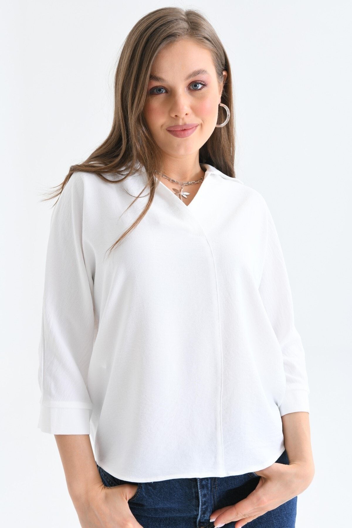 Kadın Kapamasız Oversize Gömlek Beyaz - M