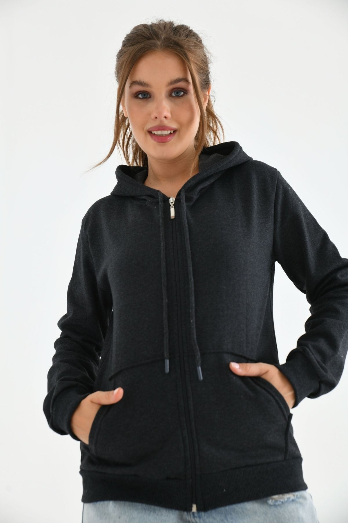 Unisex Kapüşonlu Fermuarlı Sweat