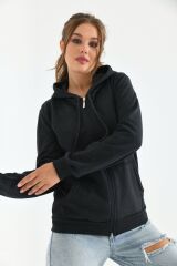 Unisex Kapüşonlu Fermuarlı Sweat Antrasit - L