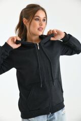 Unisex Kapüşonlu Fermuarlı Sweat Antrasit - L