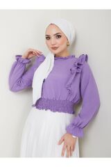 Kadın Ayrobin Fırfırlı Bluz Mor - L