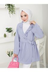 Kadın Yaka Fırfırlı Bağlamalı Tesettür Tunik Gri - L/XL