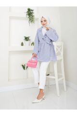 Kadın Yaka Fırfırlı Bağlamalı Tesettür Tunik Gri - L/XL