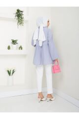Kadın Yaka Fırfırlı Bağlamalı Tesettür Tunik Gri - L/XL