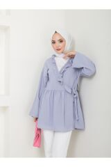Kadın Yaka Fırfırlı Bağlamalı Tesettür Tunik Gri - L/XL