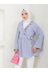 Kadın Yaka Fırfırlı Bağlamalı Tesettür Tunik Gri - L/XL