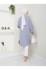 Kadın Ayrobin Nervürlü Maxi Boy Tunik Gri - S/M