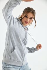 Unisex Kapüşonlu Fermuarlı Sweat Gri - S