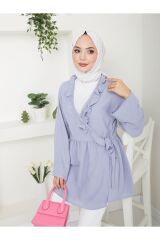 Kadın Yaka Fırfırlı Bağlamalı Tesettür Tunik Gri - S/M