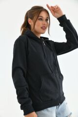 Unisex Kapüşonlu Fermuarlı Sweat Antrasit - XL