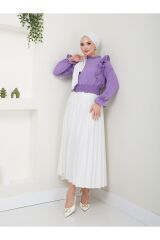 Kadın Ayrobin Fırfırlı Bluz Mor - 2XL