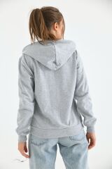 Unisex Kapüşonlu Fermuarlı Sweat Gri - M