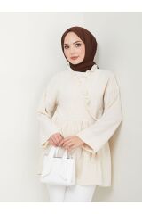 Kadın Yaka Fırfırlı Bağlamalı Tesettür Tunik Bej - L/XL