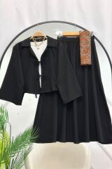 MERVE ETEK CEKET İKİLİ TAKIM Siyah - XL