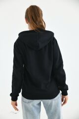 Unisex Kapüşonlu Fermuarlı Sweat Siyah - S