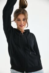 Unisex Kapüşonlu Fermuarlı Sweat Siyah - L
