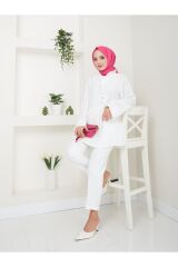 Kadın Yaka Fırfırlı Bağlamalı Tesettür Tunik Beyaz - L/XL