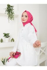 Kadın Yaka Fırfırlı Bağlamalı Tesettür Tunik Beyaz - L/XL