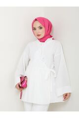 Kadın Yaka Fırfırlı Bağlamalı Tesettür Tunik Beyaz - L/XL