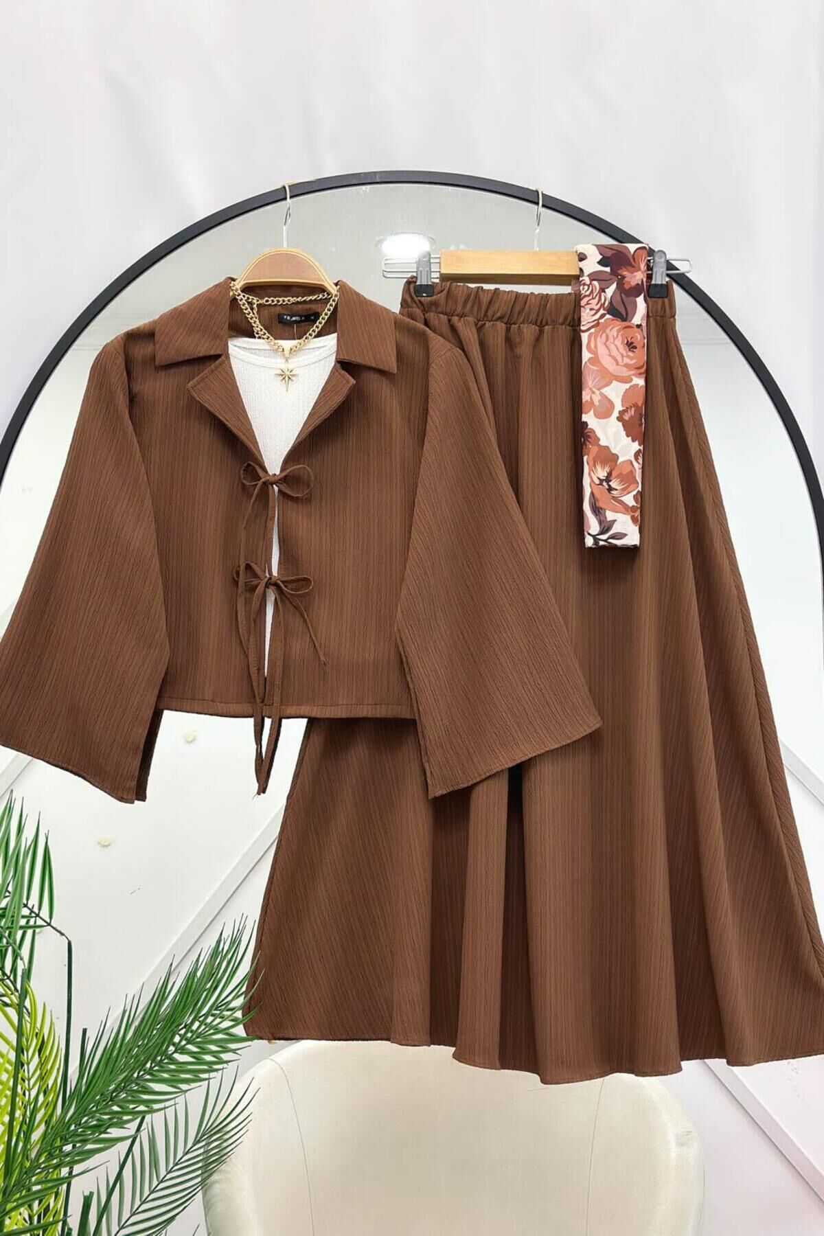 MERVE ETEK CEKET İKİLİ TAKIM Kahverengi - 2XL